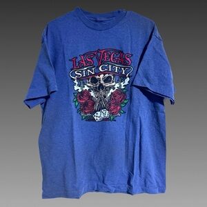 Las Vegas Sin City Heather Blue Skull‎ T-Shirt Sz XL